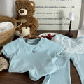 Girls' knitted summer outfit set : korean style cute lace trim straight-leg pants set - trendy