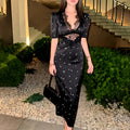 cross-border european and american women's summer fashion: new elegant satin lace patchwork v-neck hollow-out polka dot dress