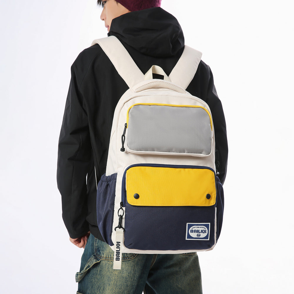 2026 college student large capacity color block backpack - new casual versatile backpack - export backpack for high school and middle school students