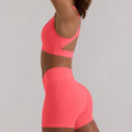High-waisted, back-smoothing, butt-lifting pilates, fitness, running, halter neck sports bra top and shorts yoga set for women