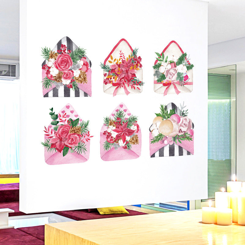 Envelope Bouquet Romantic Bedroom Bedside Sofa Cabinet Entrance Foyer Restaurant TV Decorative Wall Sticker HM82001