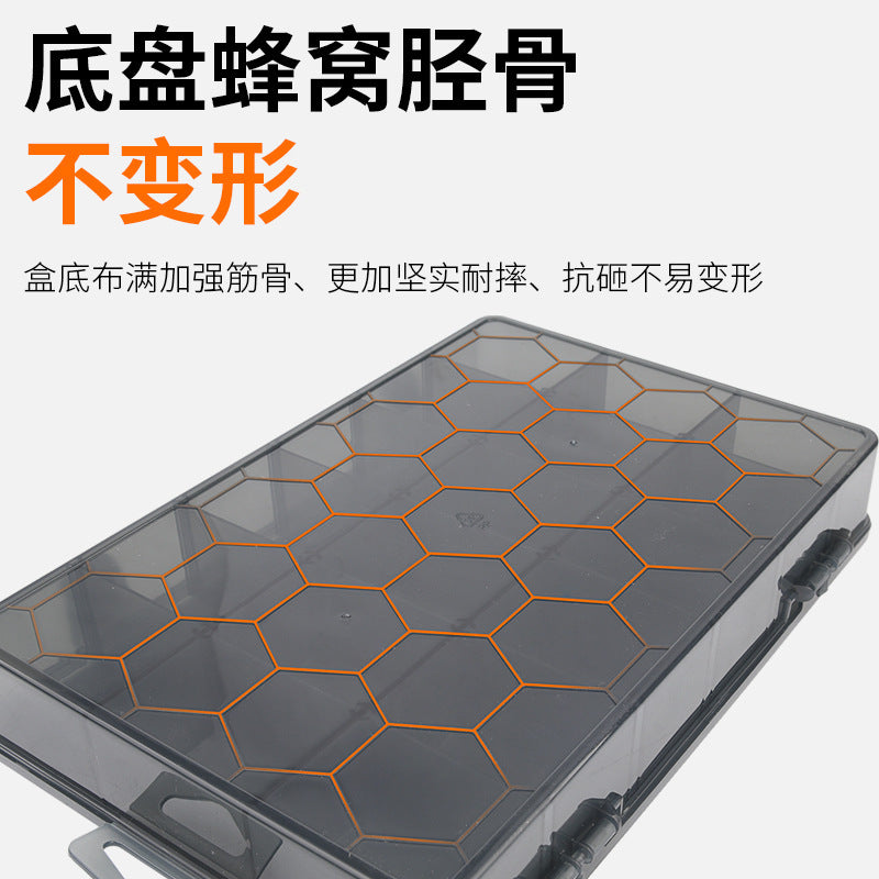 Multi-compartment parts box, transparent plastic organizer for small screws, tool and electronic component storage, drill bit and accessory grid box
