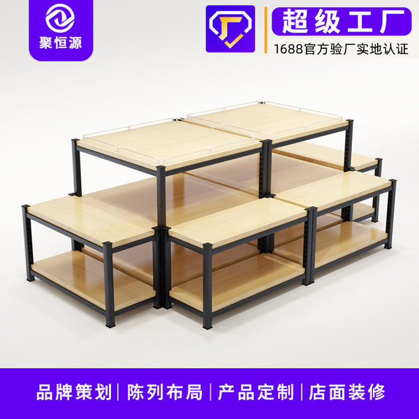Supermarket shelf storage milk stack head display rack beverage promotion table display rack steel and wood shelf floor