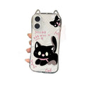 Cute and practical slim-fit black cat phone case for apple 15, new cat ear protective cover for iphone 16 pro max