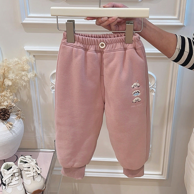 Girls' fall/winter casual pants - triple-layer quilted, extra thick, trendy baby pants, korean style children's cotton pants, stylish kids' clothing
