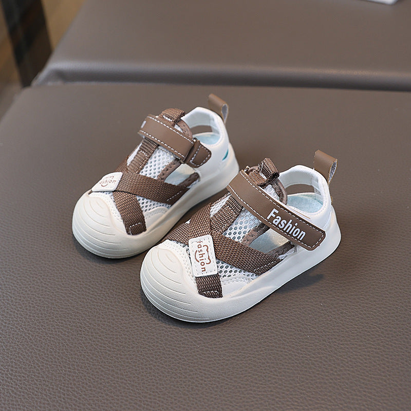 summer mesh shoes new kids sandals soft sole closed toe protective footwear baby boys and girls first walking shoes clogs korean style