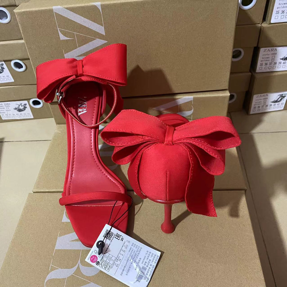 Za2024summernew arrival high-heeled one-piece back heel bowsfashionfashionoutwear women's sandals