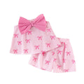 Girls' bowknot striped outfit - pink suspender shorts two-piece set - sweet summer outfit for baby girls