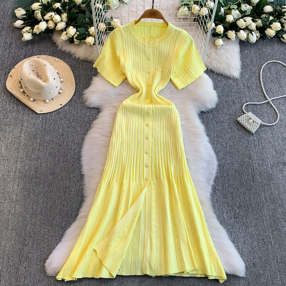 summer european and american style slim-fit knitted mini dress with fishtail hem - elegant and chic for women