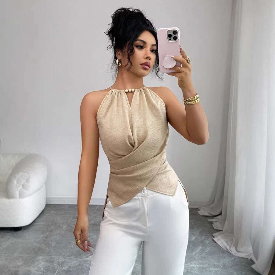 European and american cross-border  summer new arrival: slim-fit, figure-flattering, sexy solid color knitted sleeveless camisole top