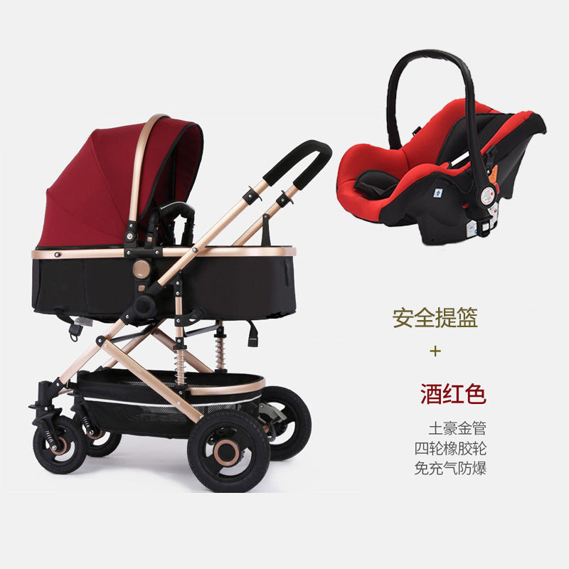 Baby stroller: lightweight, foldable, high-view, shock-absorbing, reversible, suitable for newborns and infants