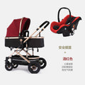 Luxury silver tube rubber wheel [burgundy] stroller + shopping basket