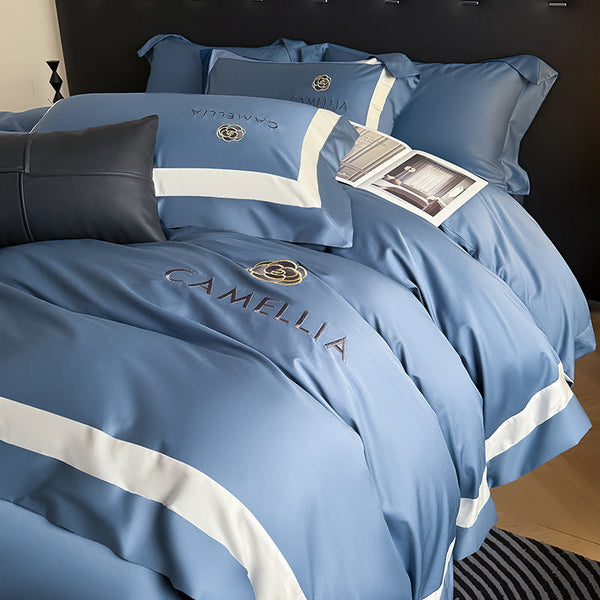 Solid color four-piece cotton light luxury high-end pure cotton quilt cover bed sheet villa model room master bedroom bedding