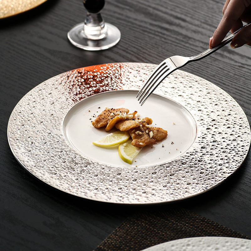 Ceramic western dinner plate - creative mars crater steak plate - instagrammable high-end creative table setting - european style flat plate - dessert presentation
