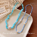 Seashell starfish blue beaded necklace - unique design, trendy clavicle chain, perfect for spring/summer beach getaways