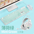 Mint green white light punk keyboard + gaming mouse + gaming headset