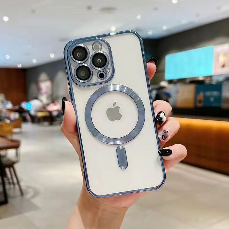Suitable for apple 16 transparent electroplated magnetic phone case 13 all-inclusive iphonexr comes with lens film 14 protective cover