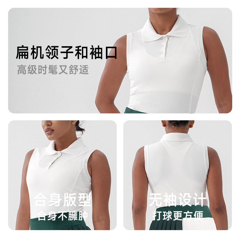 Spring/summer new sleeveless slim-fit polo shirt with turn-down collar - sporty, casual, and stylish tank top for women, perfect for tennis and fitness