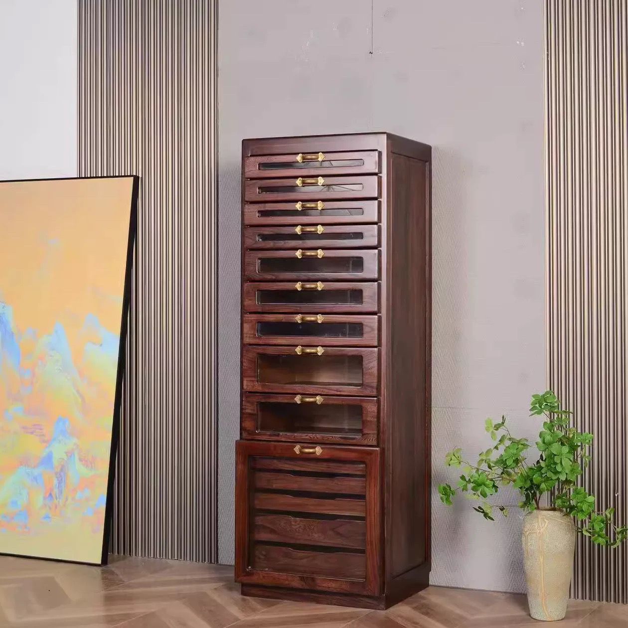 Black walnut solid wood antique storage box jewelry box locker storage cabinet tea set tea cake dental cabinet