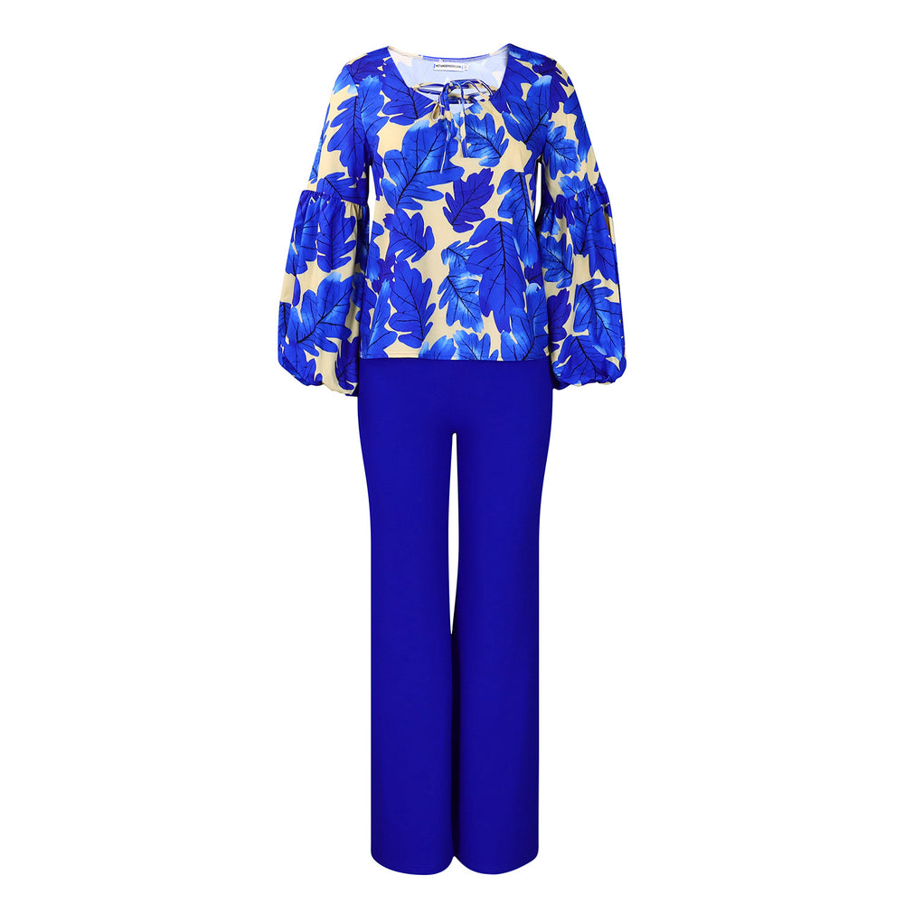 D3289 european and american style women's clothing  new ol fashion printed long sleeve top and wide leg pants two-piece set african outfit