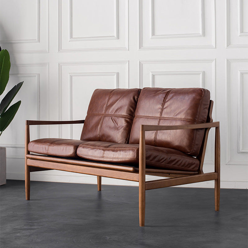 Scandinavian solid wood leather hank chair italian normcore sofa living room chair balcony lazy down single sofa chair