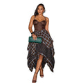 European and american cross-border women's fashion  summer new sexy fishbone camisole sleeveless top and asymmetrical midi skirt set