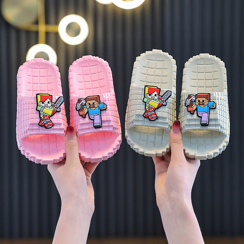 My world eva summer new sandals & slippers - building block character, cute cartoon design, outdoor non-slip slippers for boys & girls