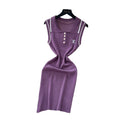 Frenchretro socialite tweed stylefashioncontrast colorembroiderpolo collar sleeveless waist slimming lookknittingdress women