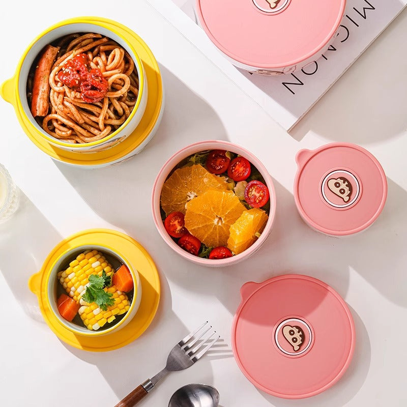 Crayon Xiaoxin Ceramic Instant Noodle Bowl Office worker bento bowl with lid Sealed bowl can enter microwave oven lunch box Rice bowl