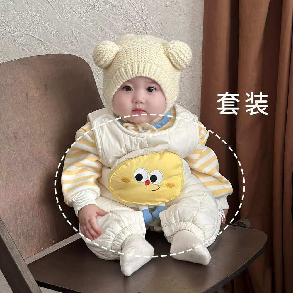 Baby clothes cute baby winter outfit super adorable overalls set autumn and winter new fleece-lined medium-thick bodysuit