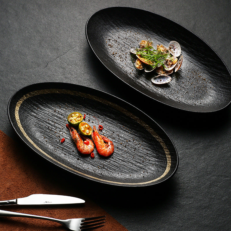 Nordic creative textured large ceramic fish plate - artistic, high-value matte finish oval ceramic serving dish