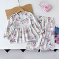 Autumn korean style new children's wear: girls' all-over floral print lace blouse and loose wide-leg pants set - kids' loungewear
