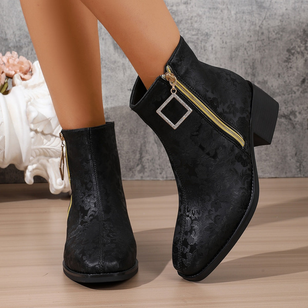 Exportplus sizethick heel side zipper silk satin short fashion women's boots winter chinese style boots