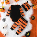 baby halloween pumpkin print long-sleeve romper + pants + hat three-piece set