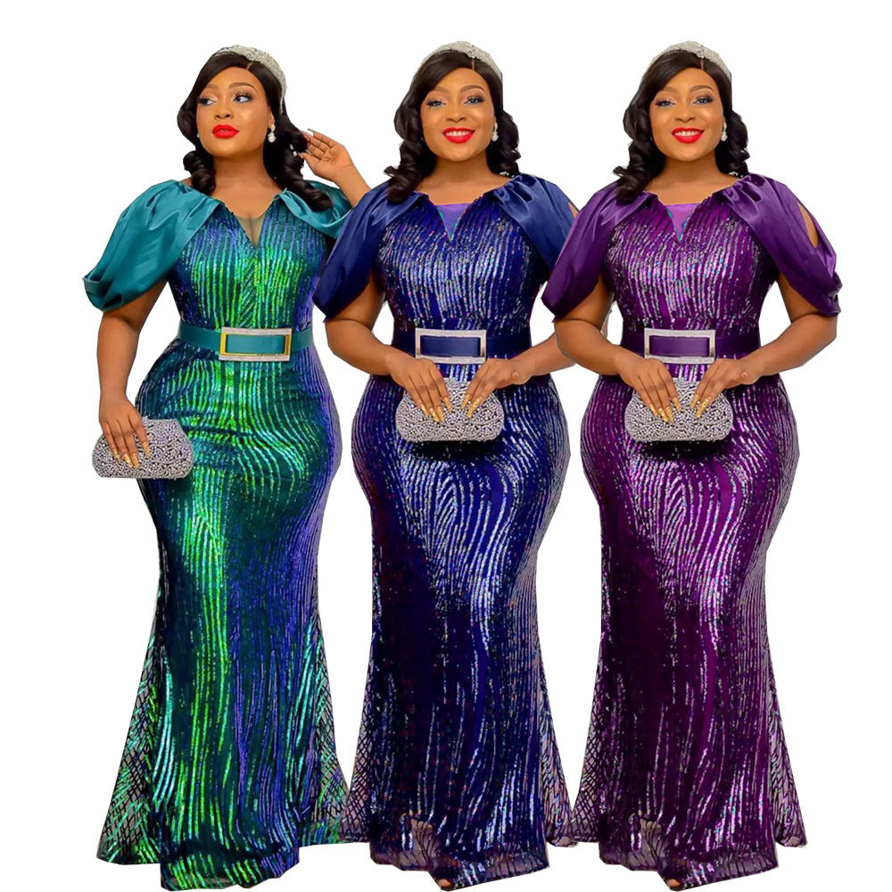 Export african fashion evening dress long skirt mermaid skirt sequin long skirt evening party socialite dress