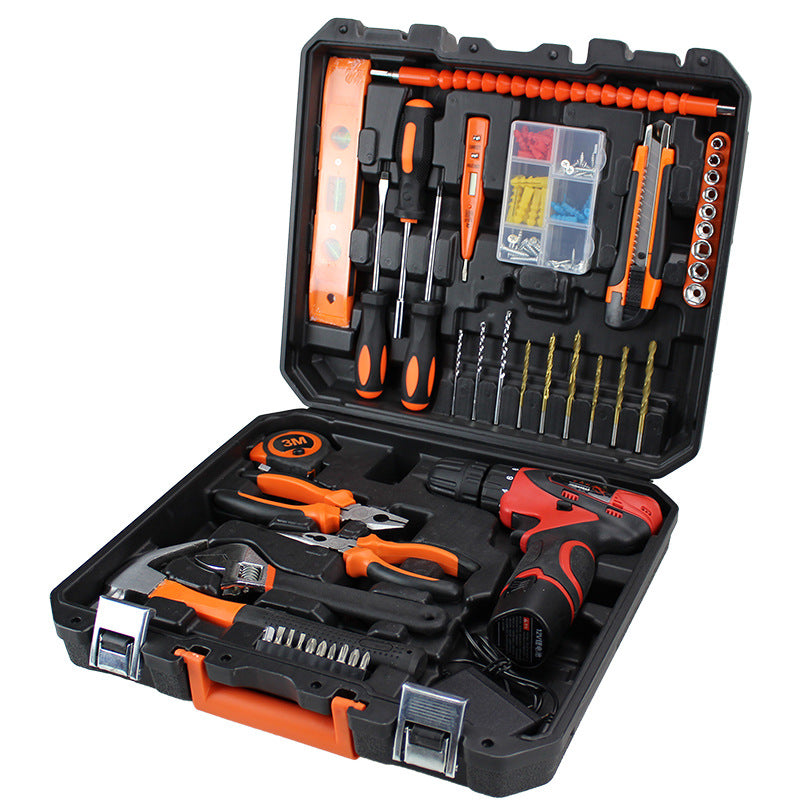 Lithium battery drill comprehensive toolbox set Household combination tool Hand drill 12v 21V lithium battery drill hardware set