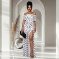 C7743 cross-border   fashion women's polka dot slit party vacation bodycon dress