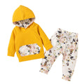 European and american style cross-border autumn/winter girls' hooded color block pocket long sleeve sweatshirt and floral print pants set for toddlers and young children
