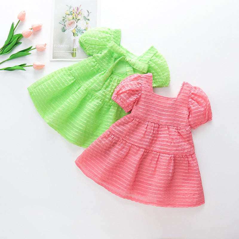 Girls' dress princess dress summer cool baby tulle dress korean style chic sweet chiffon dress with puff sleeves