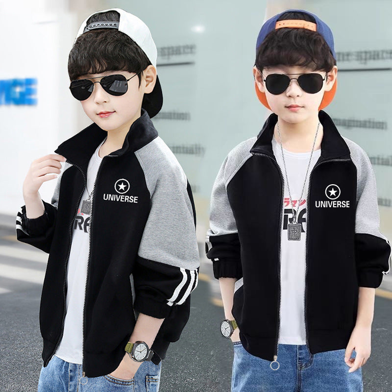 Stylish boys' spring/autumn long-sleeve jacket, middle and young children's autumn jacket, girls' baby zip-up top, children's sweatshirt