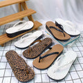 2025 summer new flat fashion leopard print flip-flops women's non-slip outdoor beach wedge sandals