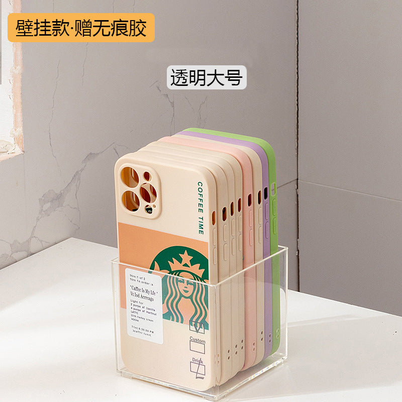 Desktop mobile phone case, sticky note transparent storage box, plastic large-capacity data cable, earphone mini wall-mounted storage box.