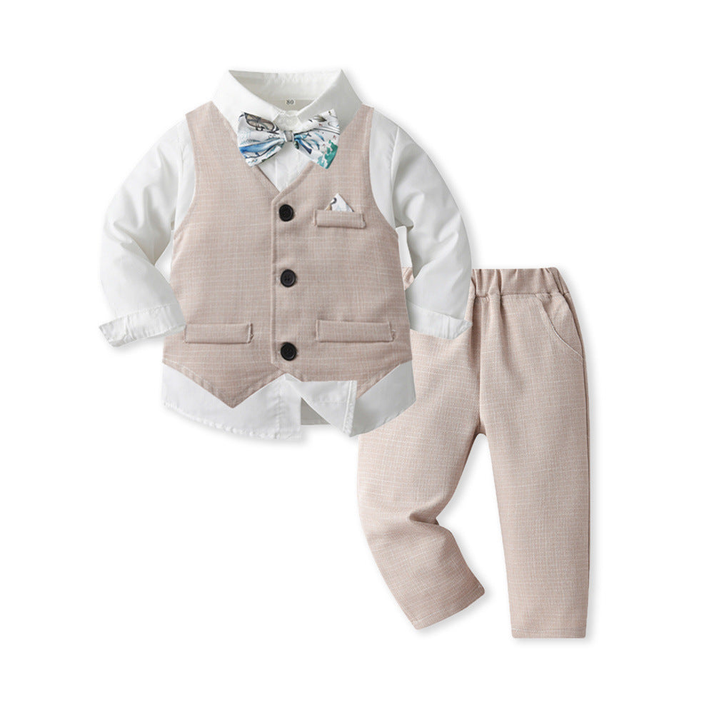 New arrival: factory direct british style boys' plaid vest, shirt, and trousers set - perfect for first birthday celebrations and formal occasions