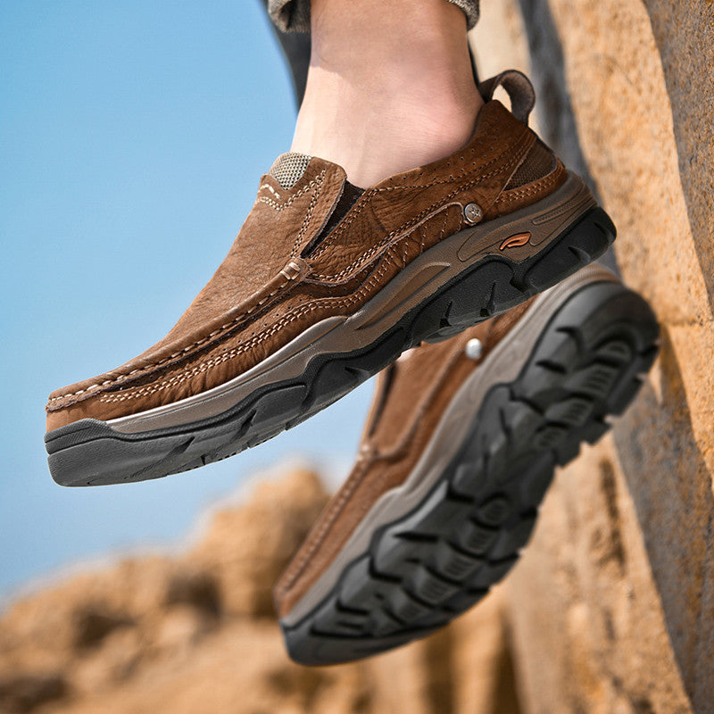 2023 New Men's Autumn and Winter Casual Shoes Outdoor Leather Shoes One Pedal Sleeve Lazy Shoes Large Size  Wholesale