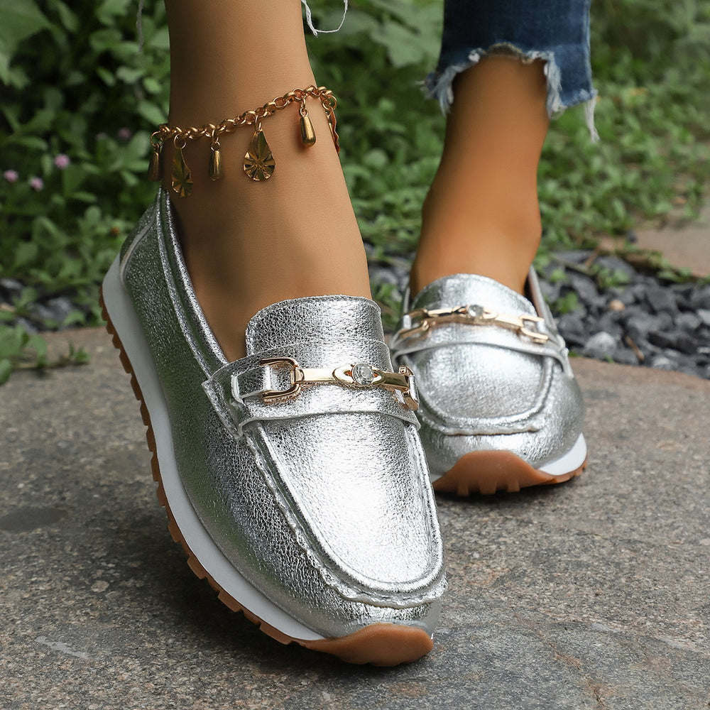 export plus size women's flats -  autumn new collection: metal chain detail, flat & chunky sole, casual loafers - wholesale