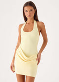 summer new sleeveless halter u-neck patchwork satin shirred bodycon mini dress