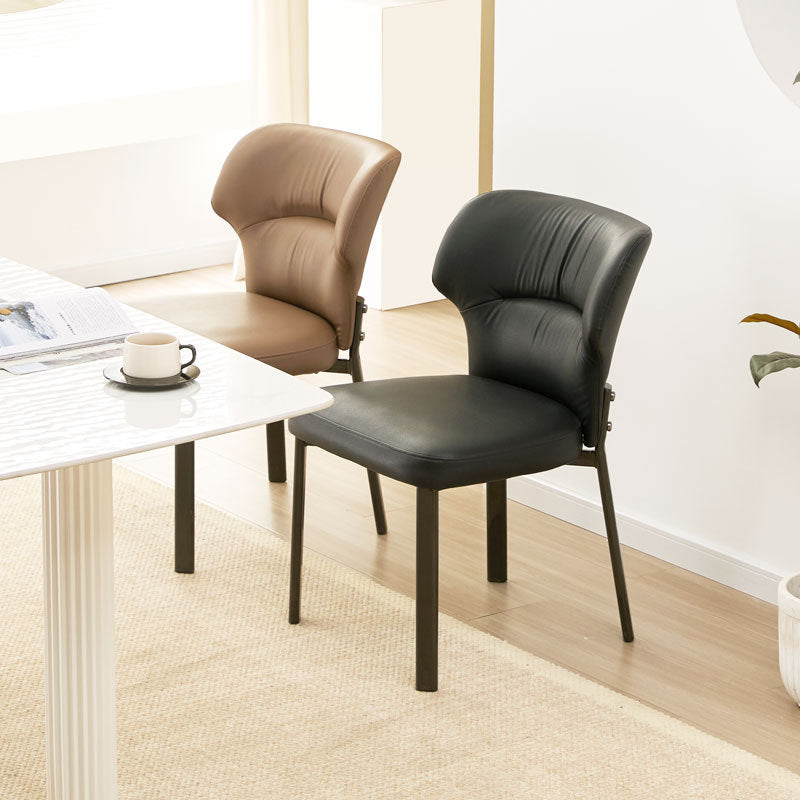 Italian minimalist dining chair, designer style, subtly luxurious, high-end leather upholstered, modern minimalist chair for home use, with backrest