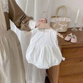 Summer newborn infant romper - lightweight, stylish lace trim, korean style bodysuit, snap-crotch romper