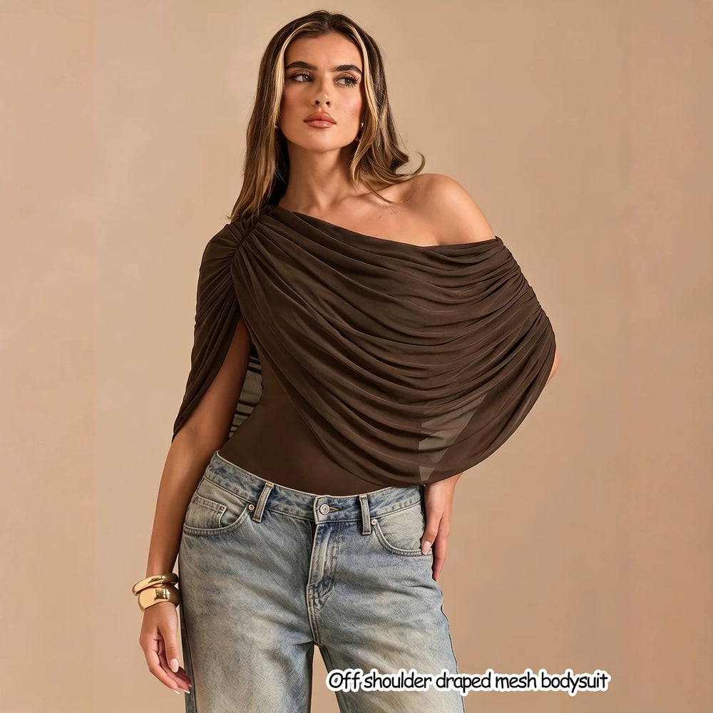 Ins style european and american cross-border women's fashion slim-fitting one-shoulder sleeveless pure color jumpsuit tops with sexy