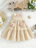 girl's suspender skirt multi-color texture fabric cake skirt stereo flower patchwork sky blue kidsdress